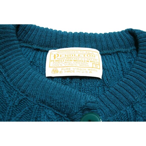 Pendleton Wool Cable Knit Cardigan Sweater Womens S Teal Blue Heritage Classic - Picture 2 of 7